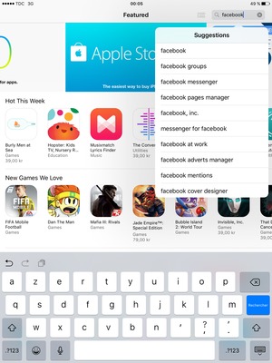 Saisissez le nom de l'appli et sélectionnez Rechercher