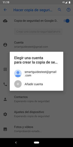 Seleccione su cuenta de copia de seguridad