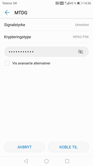 Skriv inn Wi-Fi-passord og velg KOBLE TIL