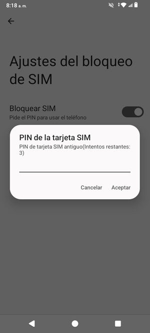 Introduzca su PIN de tarjeta SIM antiguo y seleccione Aceptar