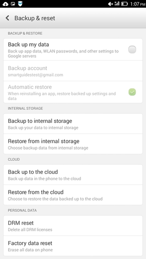 Check the Back up my data checkbox