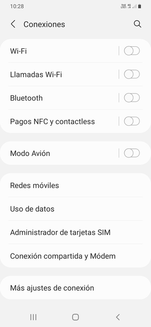 Seleccione Conexión compartida y Módem