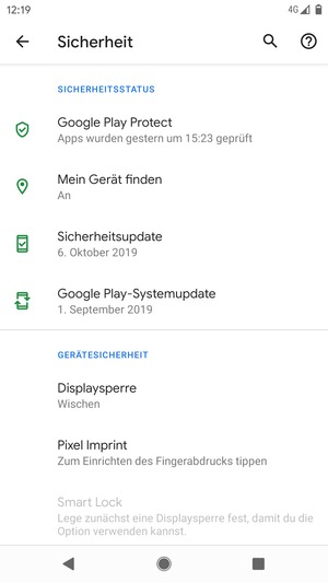 Um Ihre Bildschirmsperre zu aktivieren, gehen Sie zum Sicherheit Menü und wählen Sie  Displaysperre