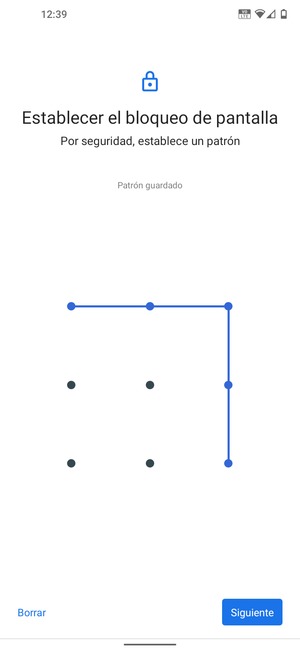 Dibuje un patrón de desbloqueo y seleccione Siguiente