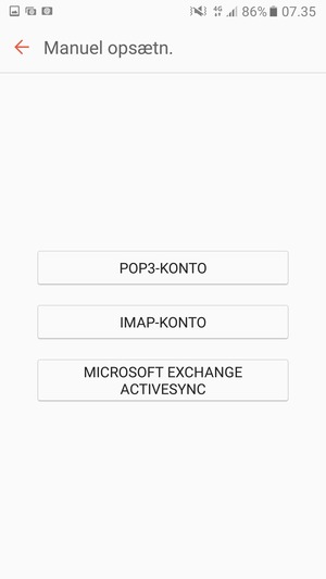 Vælg POP3-KONTO eller IMAP-KONTO