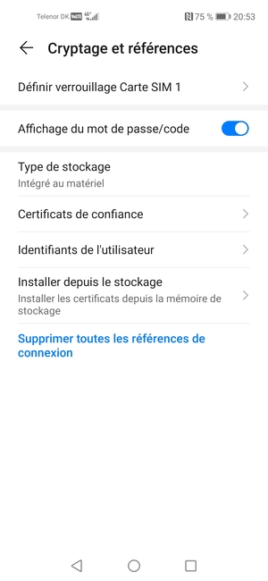 Sélectionnez Définir verrouillage Carte SIM
