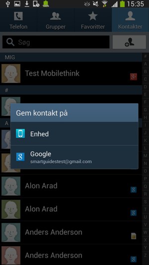 Vælg din Google konto