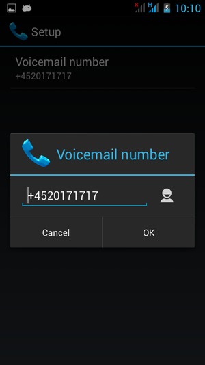 Enter the Voicemail number and select OK