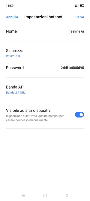 Inserisci una password dell'hotspot Wi-Fi di almeno 8 caratteri e seleziona Salva
