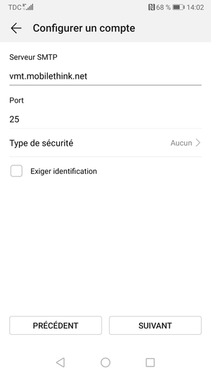 Décochez la case Exiger identification et sélectionnez SUIVANT