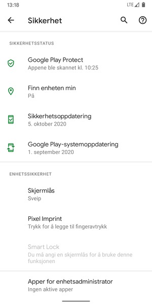 For å aktivere skjermlåsen, gå til Sikkerhet-menyen og velg Skjermlås