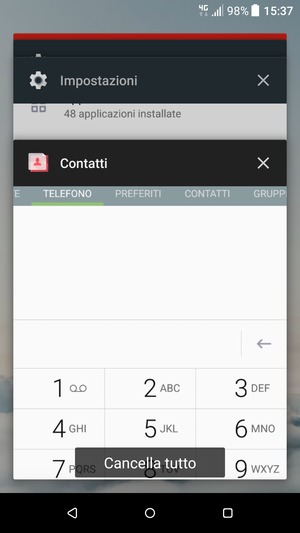 Seleziona Cancella tutto per chiudere tutte le applicazioni in esecuzione