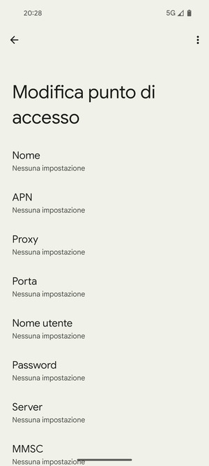 Inserisci le informazioni di Internet