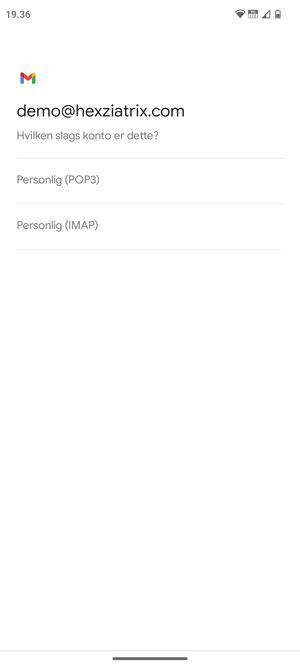 Vælg Personlig (POP3) eller Personlig (IMAP)