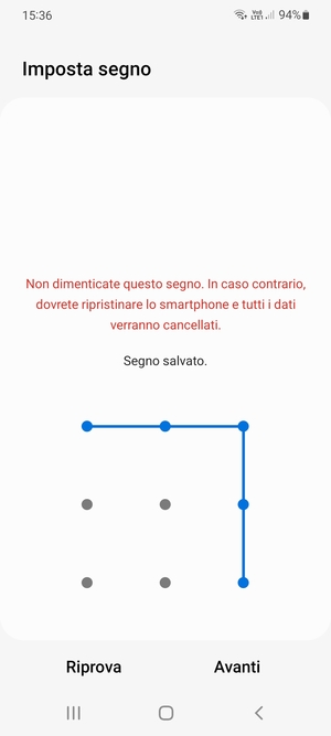 Disegna una sequenza di sblocco e seleziona Avanti