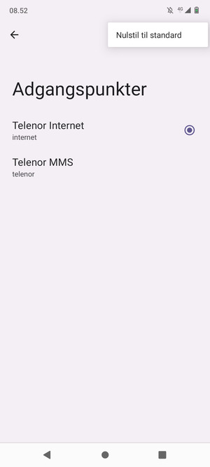 Vælg Nulstil til standard