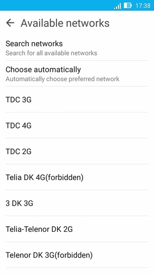 Select a network operator from the list