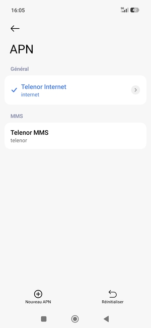 Sélectionnez le point d'accès à Internet