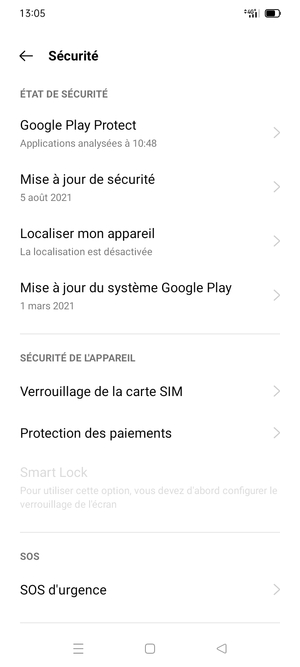 Faites défiler et sélectionnez Verrouillage de la carte SIM