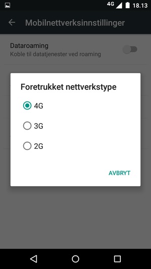 Velg ønsket alternativ