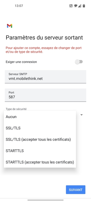 Sélectionnez Aucun puis SUIVANT