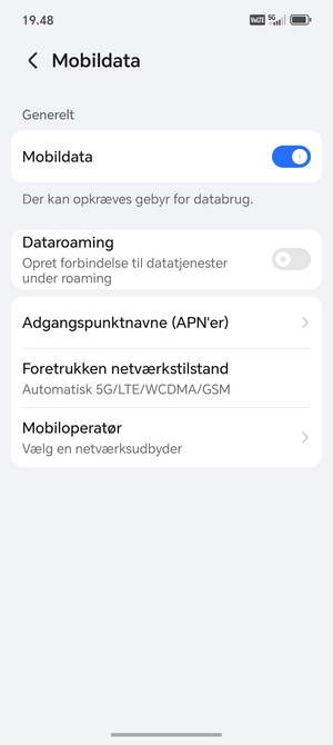 For at skifte netværk, hvis der opstår netværksproblemer, vælg Mobiloperatør