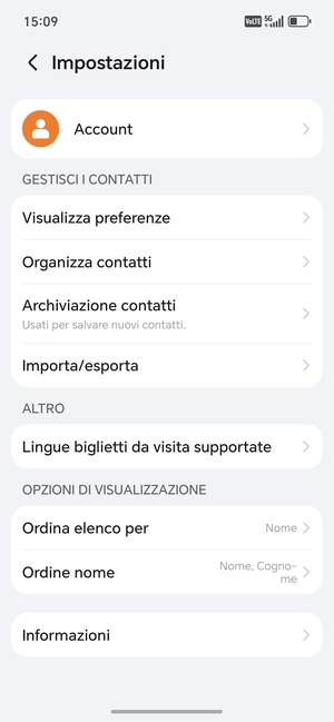 Seleziona Importa/esporta