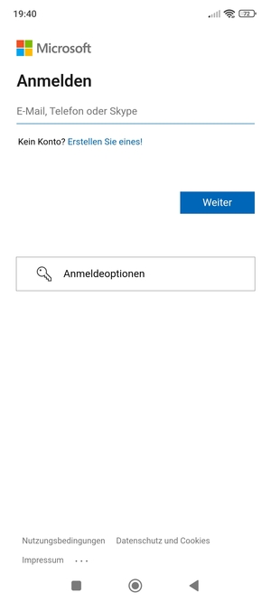 Geben Sie Ihre Hotmail Adresse ein und wählen Sie Weiter