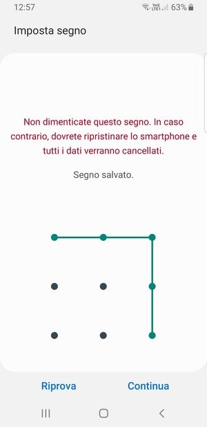 Disegna una sequenza di sblocco e seleziona Continua