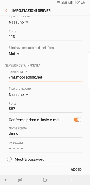 Scorri verso il basso e inserisci l'indirizzo del server di posta in uscita