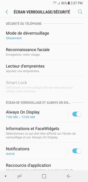 Pour activer votre écran de verrouillage, allez dans le menu Écran verrouillage/Sécurité et sélectionnez Mode de déverrouillage