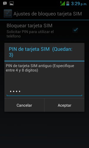 Introduzca su PIN de tarjeta SIM antiguo y seleccione Aceptar