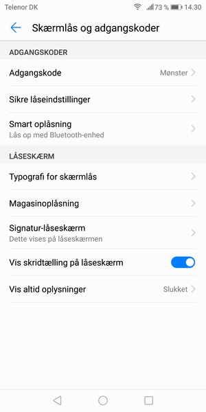 Din telefon er nu sikret med en skærmlås
