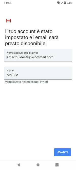 Scegli un nome per il tuo account e inserisci il tuo nome. Seleziona AVANTI