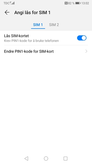Velg SIM 1 eller SIM 2 og velg Endre PIN-kode for SIM-kort