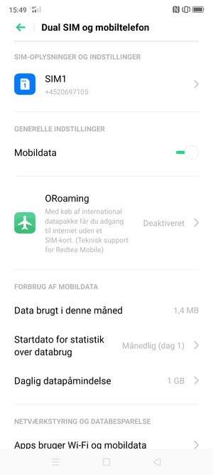 Vælg SIM1 eller SIM2