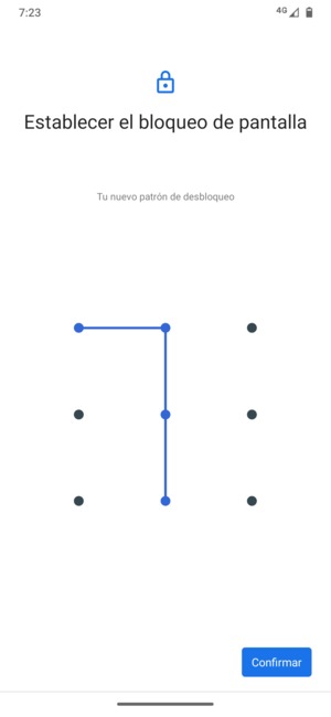 Dibuje de nuevo el patrón de desbloqueo y seleccione Confirmar