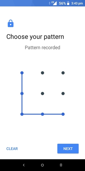 Draw an unlock pattern and select NEXT