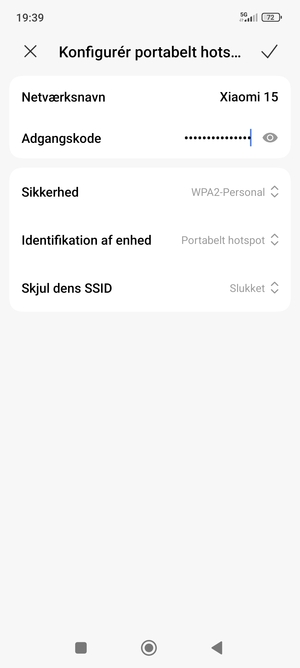 Indtast en Wi-Fi-hotspot adgangskode på minimum 8 tegn og vælg OK