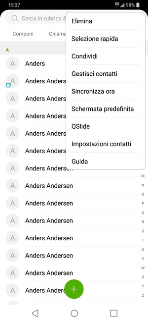 Seleziona Gestisci contatti