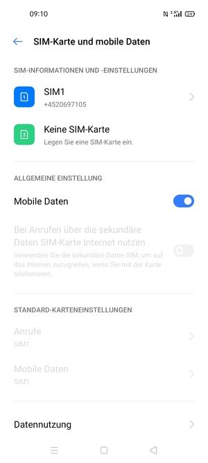 Wählen Sie SIM1 oder SIM2