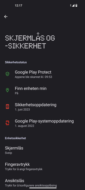 For å aktivere skjermlåsen, gå til Skjermlås og -sikkerhet-menyen og velg Skjermlås