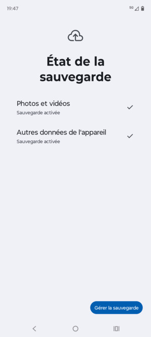 Sélectionnez Gérer la sauvegarde