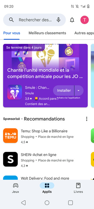 Sélectionnez la barre de Recherche