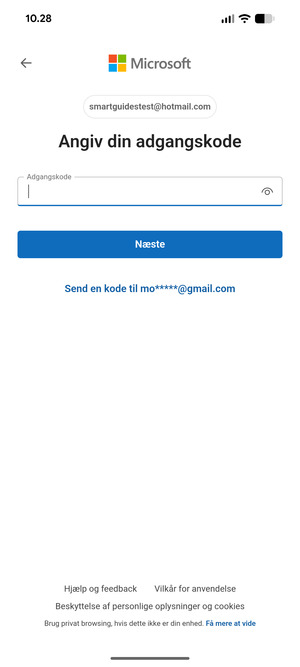 Indtast din adgangskode og vælg Næste