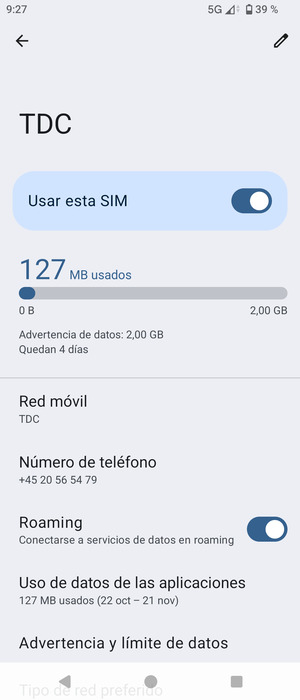 Activar o desactivar Roaming