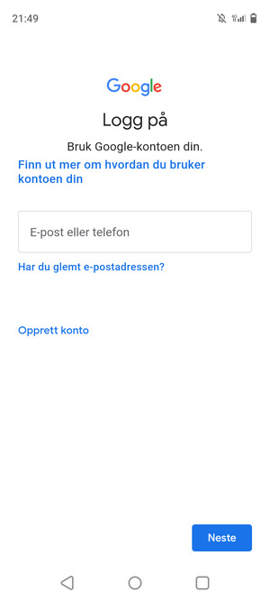 Skriv inn din Gmail-adresse og velg Neste