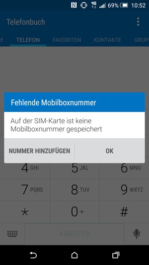 Falls Ihre Voicemail nicht eingerichtet ist, wählen Sie NUMMER HINZUFÜGEN