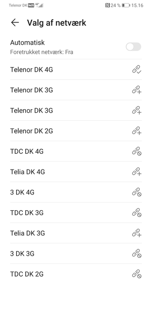 Vælg en netværksudbyder fra listen