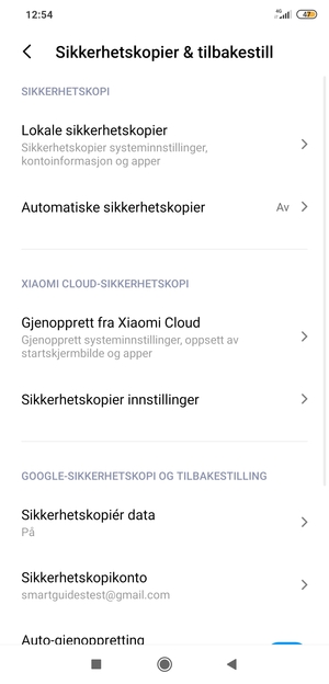 Velg Sikkerhetskopikonto